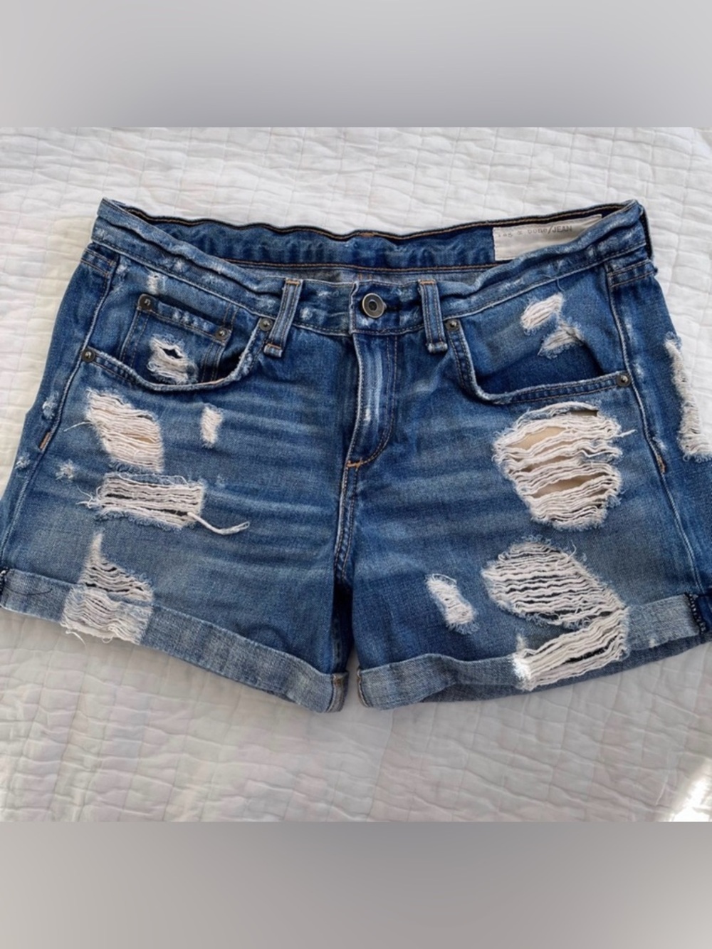 Rag and Bone Distressed Blue Denim Shorts 3.5” inseam 100% cotton low rise